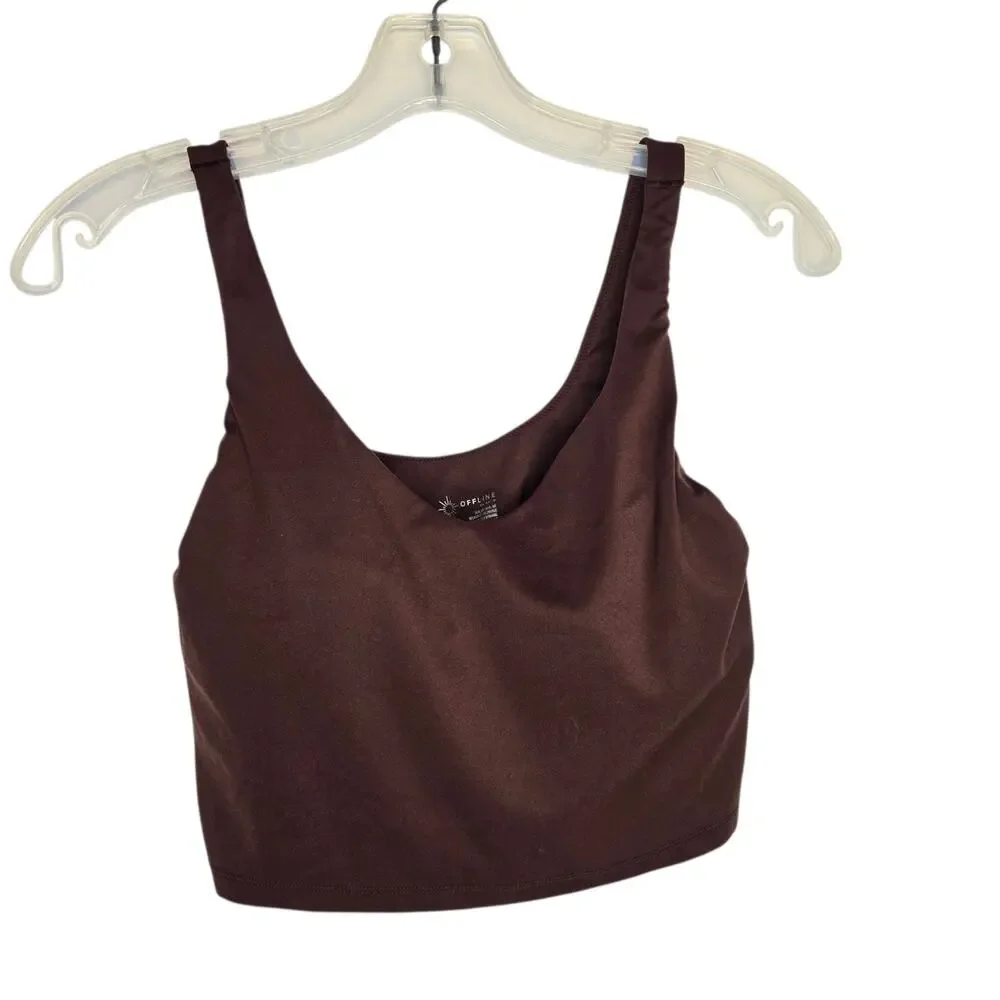 Aerie Offline Real Me Recharge Minimal Support Bra Longline Brown Women Medium